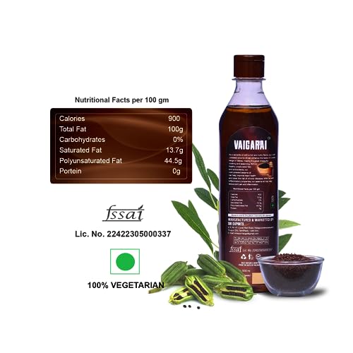 Image of VAIGARAI Wood /Cold Pressed Sesame /Till Oil 500 Ml (Half Litre) | Kachi Ghani /Chekku Gingelly Oil | Unrefined & 100% Pure | Cooking & Oil-Pulling Use