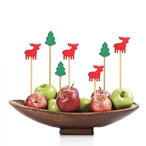 100Pcs Christmas Cupcake Toppers Cocktail Sticks Wooden Xmas Tree Toothpick Red Reindeer Fruit Sticks Mini Cake Topper Snack Picks Food Pick Appetizer Picks New Year Eve Home Party Cake Decorations #TOP4