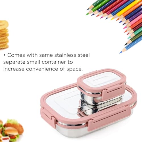 Image of Stainless Steel Leak Proof Airtight Lunch Box Set 2 Pieces (900 ML + 200 ML) | Durable Tiffin for Office, School & Travel | Double Wall Insulated Food Storage Containers