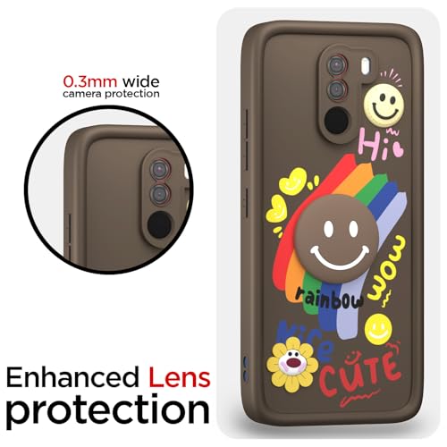 Image of Pikkme Back Cover for Poco F1 | Soft Silicone| Cute Rainbow Smile & 3D Cartoon Flower Design | Shockproof Raised Camera Protection Bumper Case (Brown)