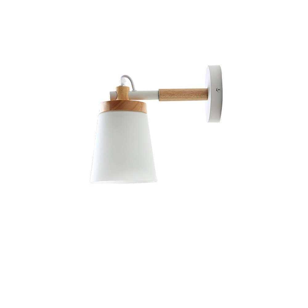 HJZYSimple Modern Wooden Wall Light Glass Lampshade Bedroom Bedside Lamp Creative Lighting for Aisle Study Living Room Stair Wall Lamp Decorated Restaurant Wall Sconces E27