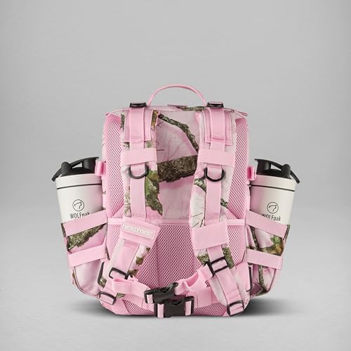 Image of WOLFpak 25L Athletic Gym Backpack (Realtree APX Flushing Pink) Durable 1000D Waterproof Oxford Material w /MOLLE Webbing, Laptop Pocket & Dual Cup Holders, Durable Fitness /Travel /Military Daypack