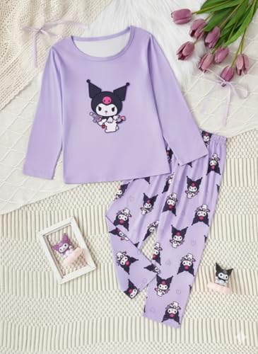 Image of SHRIMATE Apparels Cute Cartoon Character Girls Night Suit - Boutique Style Long Sleeve Graphic Cotton Blend Top and All-Over Print Pajamas