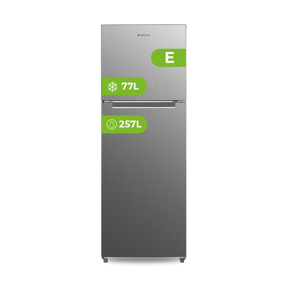 Aspes Frigorífico Inox, 2 Puertas. AF17601ENFX, Capacidad 334 Litros, No Frost, Motor Inverter, 39 dB, Puerta Reversible, Apertura Tipo Uñero, Clasificación Energética E