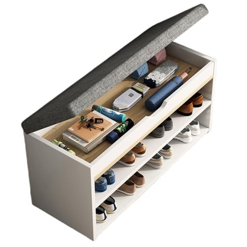 Banco de zapatos con almacenamiento y asiento, elegante zapatero blanco para pasillo, multifuncional, ideal para colocar zapatos y añadir asientos
