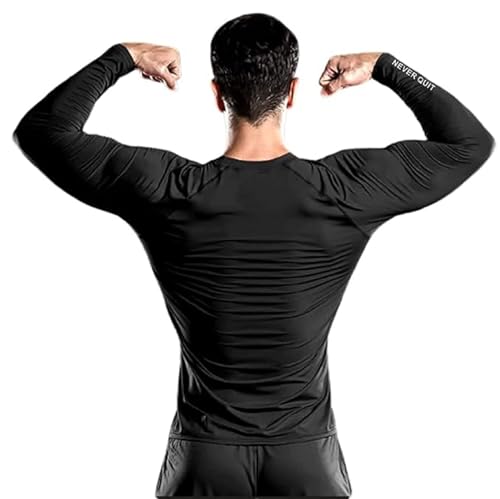 Image of NEVER QUIT Men's Compression Shirt Pack of 1 or 2 - Long Sleeve Quick Dry Base Layer T-Shirt for Gym, Running & Sports Workout