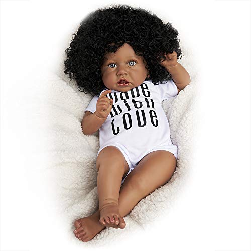 JIZHI Realistic Reborn Baby Dolls [Hand Painted & Wrinkle Skin] 20 Inch Black African American Lifelike Baby Dolls Soft Silicone Vinyl Newborn Baby Dolls for Baby Kids Age 3+