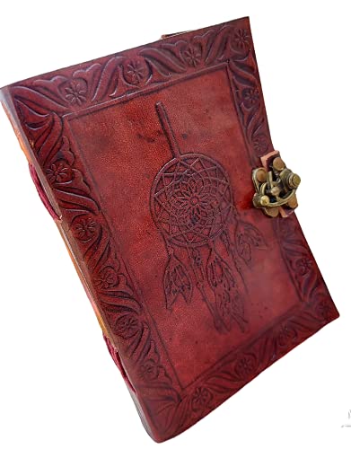 Vintage Leather Journal Book Handmade Embossed Notebook | Office Diary College Book Poetry Book Sketch Book | Dream Catcher Leather Journal | Leather Journal Writing Notebook | Leather Journal with Unlined Pages | Handmade leather Journal /Writing No