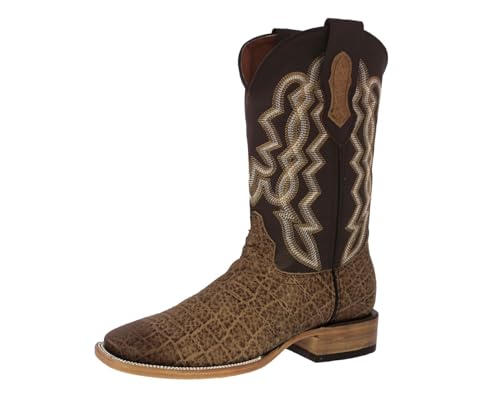 Texas Legacy Mens Sand Cowboy Western Boots Elephant Print Leather Square Toe - Main Image