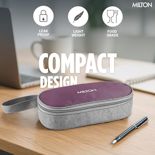 Image of MILTON Plato Pack Small Stainless Steel Lunch Box (2 X 340 ml containers) with Jacket | Leak Proof, Food Grade I Lightweight, Odour Proof | 1 Year Warranty I Ideal for Office, School, Travel, Purple