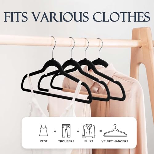HOUSE-DAY-Black-Velvet-Hangers-60-Pack-Non-Slip-Clothes-Felt-Hanger-Heavy-Duty-for-Coat-Premium-Slim-Space-Saving-Suit-Hangers-for-Closet-Organizer-360-Rotating-Silver-Hook