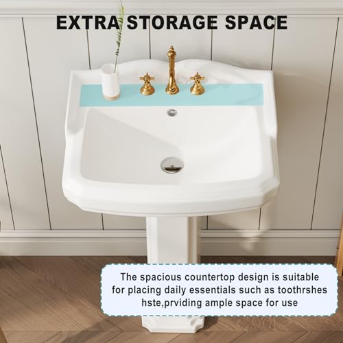 Bathroom Pedestal Sinks,Pedestal Sink 23" W X 19" D Vintage White Ceramic Pedestal Bathroom Sink With Overflow and 3 Pre-Drilled Holes - Fits 8-Inch Faucets