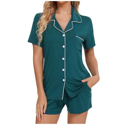 Pijama de satén para mujer, de verano, ligero, modal, manga corta, cuello reversible, cárdigan para el hogar, ropa de dormir lista, 05# Verde, S