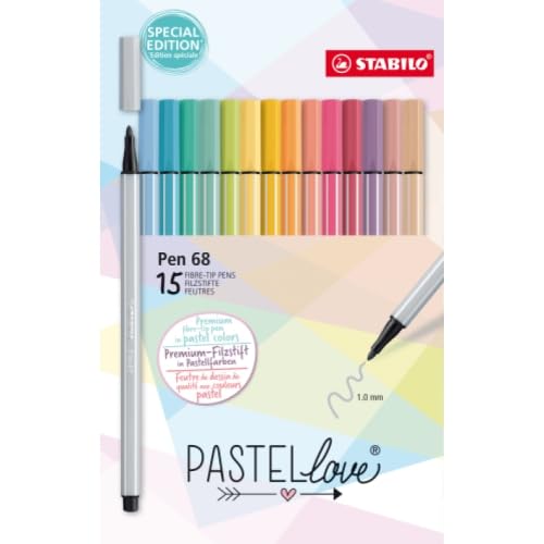 STABILO 10 x 15 pennarelli penna 68 punta M colori pastello assortiti (15)