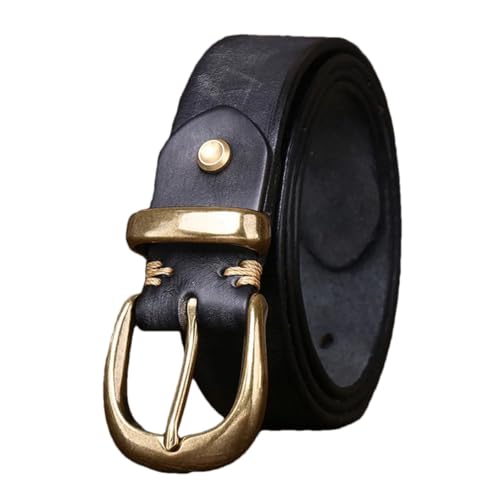 Men Solid Leather Brass Pin Buckle Belt 28mm Wide Vintage Business Leather Belt