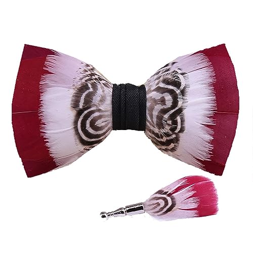 Handmade Peacock Feather Pre-tied Bow Tie and Brooch Set Banquet Tuxedo Bowtie Necktie for Men Wedding Dating (04)