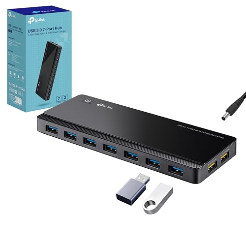 TP-Link UH720 7-Port USB 3.0 Hub mit netzteil, 2 &times; 2,4A Ladeports, 5 Gbit/s High-Speed USB Splitter, Netzadapter & USB-Kabel, kompatibel mit Windows, Mac OS, Linux, f&uuml;r Laptop, PC, Tablet