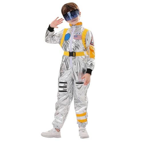Generisch Disfraz de carnaval para niños como mameluco espacial con accesorios para casco (amarillo, 140/XS)