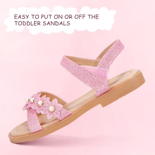 Pandaninjia Mary Girls Sandals Open Toe Cute Flower Pearl Flats Dress Sandals Cross Strappy Summer Shoes Toddler/Little Kid/Big Kid thumb #4