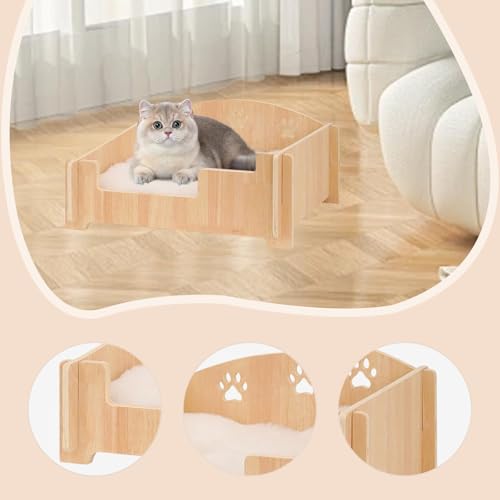 Lit pour chat en bois de qualité mobilier robuste surélevé style canapé avec coussin