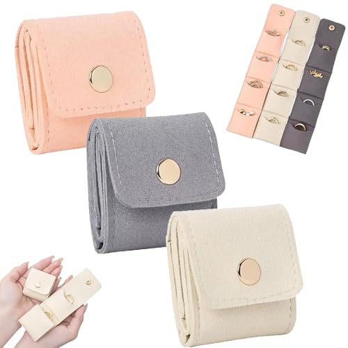 Gosibconp Mini Travel Jewelry Bag, Mini Travel Jewelry Roll Bag, Tinycious Portable Foldable Travel Jewelry Organizer Case with Buckle, For Travel Business Trip Jewelry Pouch for Girls (3pcs)