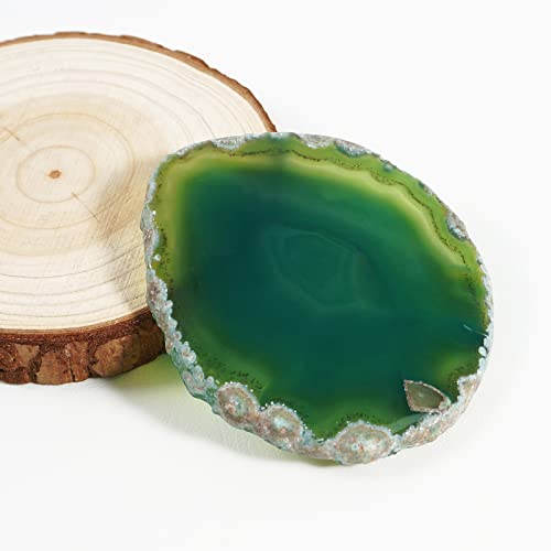 Soulnioi Natural Agate Coasters for Drinks,Geode Stone Coasters Agate Slices Drinkware Bar Glass Coasters for Coffee Table for Home Housewarming Gift (Green) - Image 2