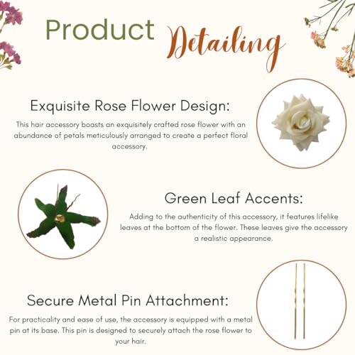 Image of Hair Flare Artificial Plastic & Metal Rose Flower with An Abundance of Petals Design Hairpin /Hair Clip /Judabun | Bridal Hair Accessories, Wedding, Festival for Women & Girls - 2700, Set of 2
