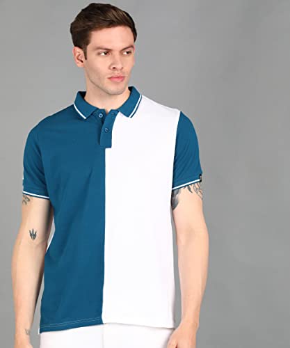 Image of Urbano Fashion Men's Colour-Block Slim Fit Half Sleeve Cotton Polo T-Shirt