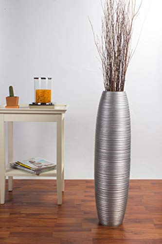 Leewadee Tall Big Floor Standing Vase for Home Decor 30 inches, Mango Wood, Silver-Coloured