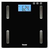 Beurer BF179 - Báscula digital diagnóstica con calculo IMC, de vidrio, pantalla LCD XXL, gran plataforma, 35 x 32.5 x 4.5 cm, 1.5 kg, color negro
