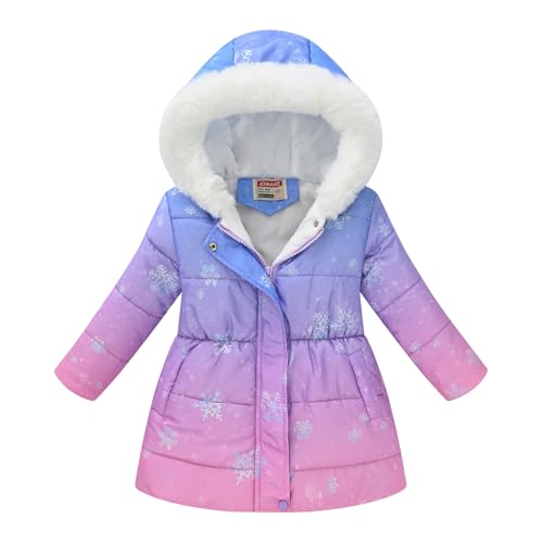 Parkas for Girls Winter Trendy Printed Hooded Long Sleeve Coat Zipper Waist Fleece Quilted Outfits 4-11 Years