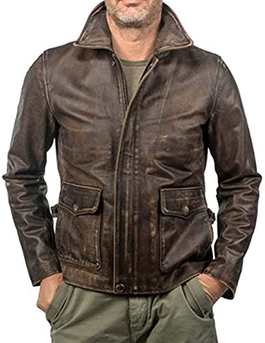 Vintage Brown Raiders of The Lost Ark distressed Leather Jacket,Harrison Ford American Bomber Leather Coat