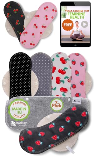 Image of Natissy Reusable Panty Liners for Women, Washable, Soft, Breathable, Skin-Friendly and Reusable Organic Cotton Cloth Liners - 7-Pack Medium - Made in EU