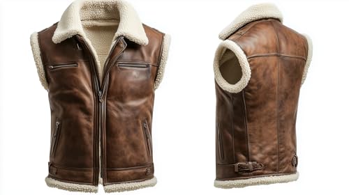 Mens Leather Vest Shearling Vest Jacket Versatile Leather Coat Genuine Sheepskin Fur B3 Bomber Leather Coat Aviator Jackets3
