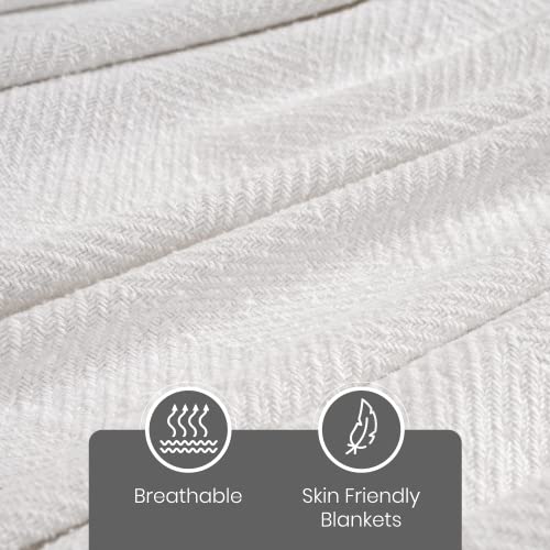 100% Cotton King Size Blanket, Luxury King Size Blanket For Bed (108 X 90 Inches) Soft Blanket, Fall Throw Blanket, Premium Lightweight Herringbone Pattern Blanket, Cozy Blanket - White Blanket #TOP3