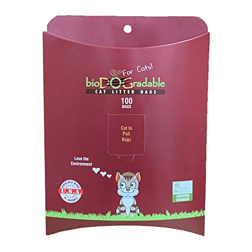 Cat Poop Litter Waste Bags - 100 Compostable Litter Bags Easy Tie Handles