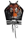 Sister Amy® Women's Halter Cross Back Boho Bandage Tank Camis Crop Top Vest K-Tiger