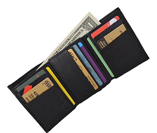 Swiss Marshal Men's Premium Leather Tri Center Flap Up ID Credit Card Holder Wallet3