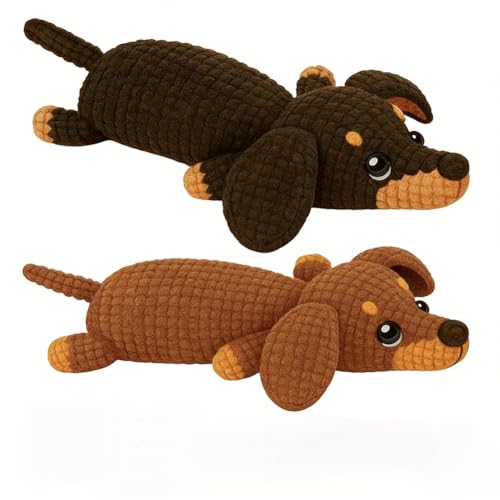KMFASVX Animales Agujas Crochet Kit Bricolaje,Kit de Ganchillo para Perros Salchicha con Hilo Suave,Aguja de Ganchillo y Tutorial,Regalos Creativos Hechos a Mano para Cumpleaños y Fiestas