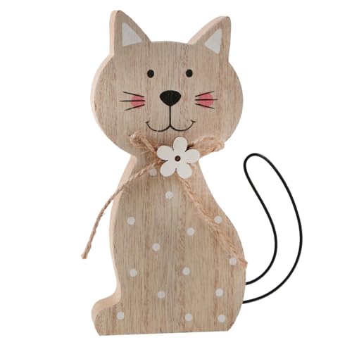 Logbuch-Verlag Holz Katze Dekofigur braun weiß Katzenfigur zum Hinstellen Holzkatze als Geschenk Ostern Frühling 15 cm