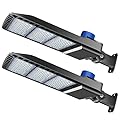 Juyace 300W LED Parking Lot Light Dusk to Dawn LED Outdoor Lighting Wall Mount Exterior Flood Light Commercial Outside Light IP65 100-277V for Shoebox Street Security Area (2 Pack)