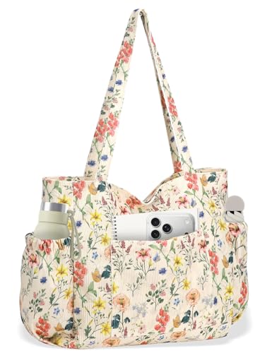 Bolso tote de pana para mujer con diseño floral miniatura 1