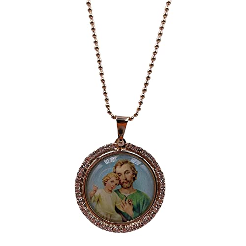 SIFRIMANIA Father and Child Rhinestone Embellishments Catholic Medal Colorful Resin