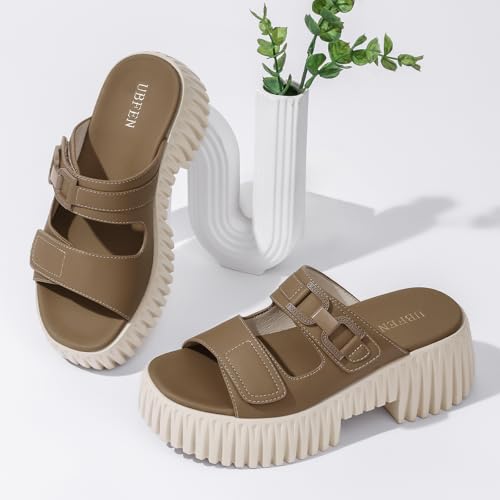 Image of UBFEN Womens Chunky Wedge Platform Sandals Adjustable Double-Strap Square | Toed Open-Toe Style Suitable for Outdoor Casual Wear