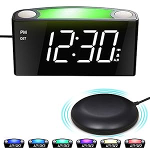 Digitale Wekker met Bedshaker,Luide Vibratieklok voor Zware Slapers, Doof, Slechthorend,7 Kleur Nachtlichtje voor Slaapkamer, 7” Groot LED-Display,Dimmer,Groot Snooze,2 USB-Poorten voor Mobiel Opladen