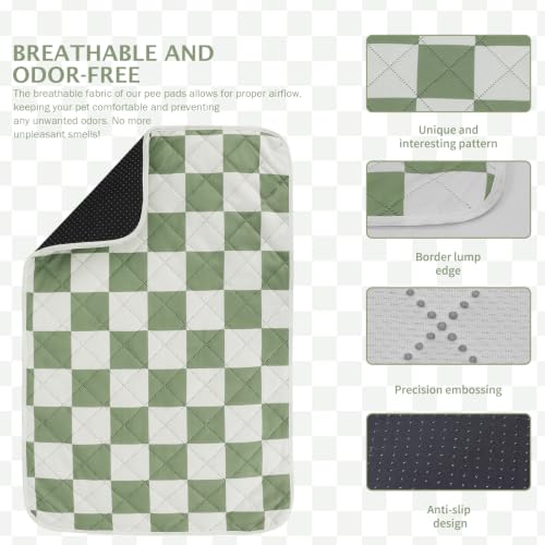 Image of IEUUMLER Washable Pee Pads for Dogs, 2 Pack Non-Slip & Waterproof Pack Whelping Pad, Reusable Puppy Potty Training Pad with Fast Absorbent for Playpen EU007 (Green&White, 24 inchX18 inch-2pcs)