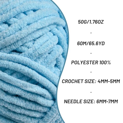 Image of 3 Packs Plush Chenille Chunky Crochet Yarn - Baby Yarn for Crocheting Soft - Velvet Yarns Knitting for Blankets Crafts - Fluffy Amigurumi Yarns 150g / 196.8yds (3 Azure)