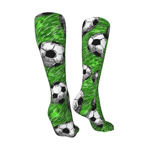 Soccer Balls Green Grass Compression Socks for Kids Boys Girls, Knee High Soccer Socks Long Tube Funny Gifts for Running Sports Travel 19.8in2