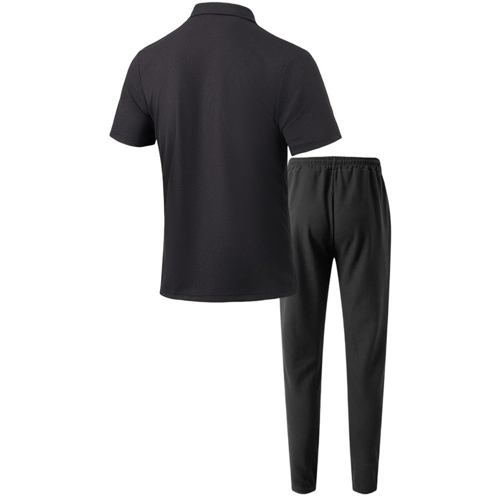 Homme Ensemble Casual Chemises Polos Hauts à Manches Courtes Mode 2 Pièce Survêtement Jogging Été T-Shirt Chemisette et Pantalons pour Vacance Loisir