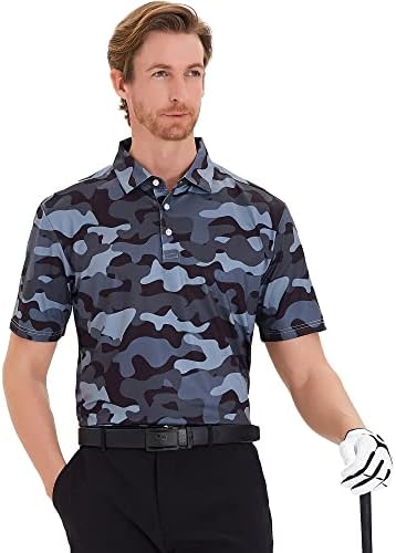 Big Crazy Men's Polo Shirts Short Sleeve Regular Fit Golf Shirts for Men Quick Dry Black Camo